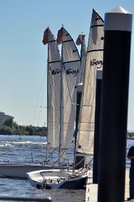 A couple of sail boats moored at Cardiff Bay